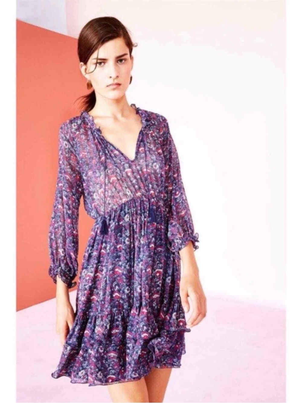 Ulla Johnson Silk Mini Long Sleeve Floral Dress Size 2